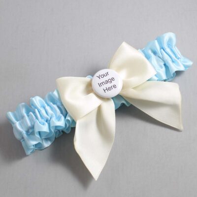 Alice Blue and Ivory Satin Wedding Garter / Blue and Ivory Wedding Garters / Wedding Garter / Custom Wedding Garter / Bridal Garter / Prom Garter / Linda Joyce Couture / Personalized Garter / Personalized Wedding Garter / Personalized Prom Garter