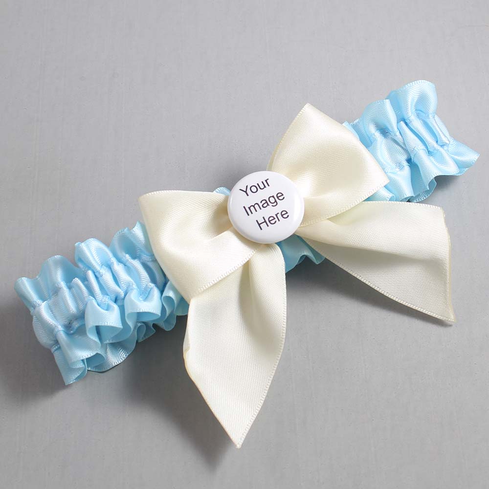 Alice Blue and Ivory Satin Wedding Garter / Blue and Ivory Wedding Garters / Wedding Garter / Custom Wedding Garter / Bridal Garter / Prom Garter / Linda Joyce Couture / Personalized Garter / Personalized Wedding Garter / Personalized Prom Garter