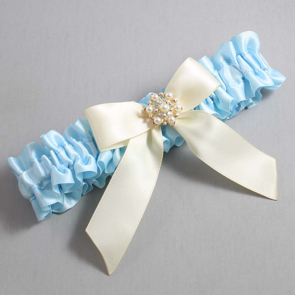 Alice Blue and Ivory Wedding Garter / Blue Wedding Garters / Wedding Garter / Custom Wedding Garter / Bridal Garter / Prom Garter / Linda Joyce Couture / Personalized Garter / Personalized Wedding Garter / Personalized Prom Garter