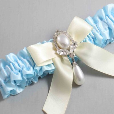 Alice Blue and Ivory Wedding Garter / Blue Wedding Garters / Wedding Garter / Custom Wedding Garter / Bridal Garter / Prom Garter / Linda Joyce Couture / Personalized Garter / Personalized Wedding Garter / Personalized Prom Garter