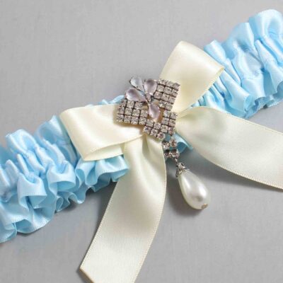 Alice Blue and Ivory Wedding Garter / Blue Wedding Garters / Wedding Garter / Custom Wedding Garter / Bridal Garter / Prom Garter / Linda Joyce Couture / Personalized Garter / Personalized Wedding Garter / Personalized Prom Garter