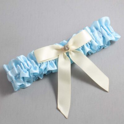 Alice Blue and Ivory Satin Wedding Garter / Blue Wedding Garters / Wedding Garter / Custom Wedding Garter / Bridal Garter / Prom Garter / Linda Joyce Couture / Personalized Garter / Personalized Wedding Garter / Personalized Prom Garter