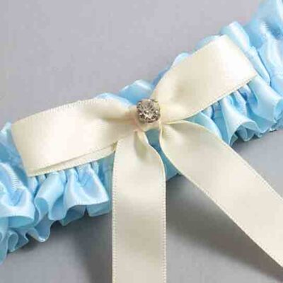 Alice Blue and Ivory Satin Wedding Garter / Blue Wedding Garters / Wedding Garter / Custom Wedding Garter / Bridal Garter / Prom Garter / Linda Joyce Couture / Personalized Garter / Personalized Wedding Garter / Personalized Prom Garter