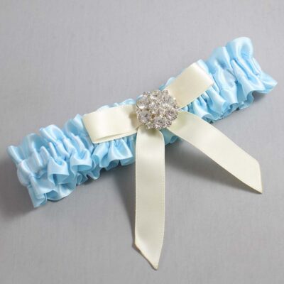 Alice Blue and Ivory Satin Wedding Garter / Blue Wedding Garters / Wedding Garter / Custom Wedding Garter / Bridal Garter / Prom Garter / Linda Joyce Couture / Personalized Garter / Personalized Wedding Garter / Personalized Prom Garter