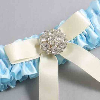 Alice Blue and Ivory Satin Wedding Garter / Blue Wedding Garters / Wedding Garter / Custom Wedding Garter / Bridal Garter / Prom Garter / Linda Joyce Couture / Personalized Garter / Personalized Wedding Garter / Personalized Prom Garter