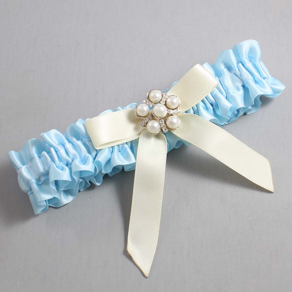 Alice Blue and Ivory Satin Wedding Garter / Blue Wedding Garters / Wedding Garter / Custom Wedding Garter / Bridal Garter / Prom Garter / Linda Joyce Couture / Personalized Garter / Personalized Wedding Garter / Personalized Prom Garter