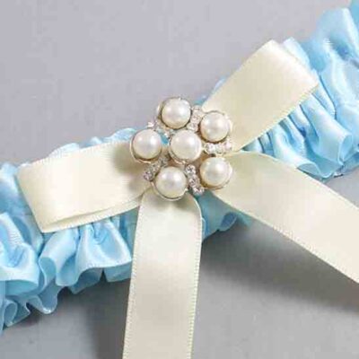Alice Blue and Ivory Satin Wedding Garter / Blue Wedding Garters / Wedding Garter / Custom Wedding Garter / Bridal Garter / Prom Garter / Linda Joyce Couture / Personalized Garter / Personalized Wedding Garter / Personalized Prom Garter