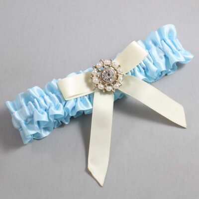 Alice Blue and Ivory Satin Wedding Garter / Blue Wedding Garters / Wedding Garter / Custom Wedding Garter / Bridal Garter / Prom Garter / Linda Joyce Couture / Personalized Garter / Personalized Wedding Garter / Personalized Prom Garter