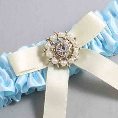 Alice Blue and Ivory Satin Wedding Garter / Blue Wedding Garters / Wedding Garter / Custom Wedding Garter / Bridal Garter / Prom Garter / Linda Joyce Couture / Personalized Garter / Personalized Wedding Garter / Personalized Prom Garter