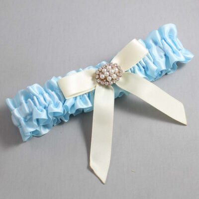 Alice Blue and Ivory Satin Wedding Garter / Blue Wedding Garters / Wedding Garter / Custom Wedding Garter / Bridal Garter / Prom Garter / Linda Joyce Couture / Personalized Garter / Personalized Wedding Garter / Personalized Prom Garter