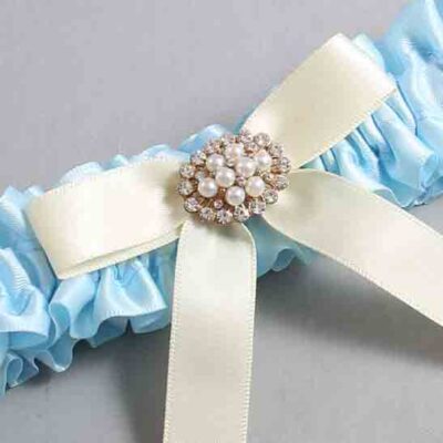 Alice Blue and Ivory Satin Wedding Garter / Blue Wedding Garters / Wedding Garter / Custom Wedding Garter / Bridal Garter / Prom Garter / Linda Joyce Couture / Personalized Garter / Personalized Wedding Garter / Personalized Prom Garter
