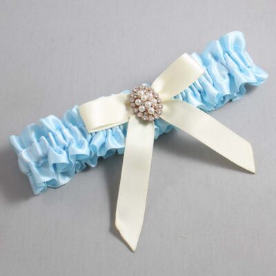 Alice Blue and Ivory Satin Wedding Garter / Blue Wedding Garters / Wedding Garter / Custom Wedding Garter / Bridal Garter / Prom Garter / Linda Joyce Couture / Personalized Garter / Personalized Wedding Garter / Personalized Prom Garter