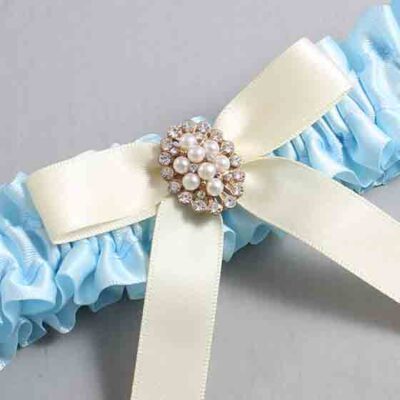 Alice Blue and Ivory Satin Wedding Garter / Blue Wedding Garters / Wedding Garter / Custom Wedding Garter / Bridal Garter / Prom Garter / Linda Joyce Couture / Personalized Garter / Personalized Wedding Garter / Personalized Prom Garter