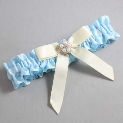 Alice Blue and Ivory Satin Wedding Garter / Blue Wedding Garters / Wedding Garter / Custom Wedding Garter / Bridal Garter / Prom Garter / Linda Joyce Couture / Personalized Garter / Personalized Wedding Garter / Personalized Prom Garter