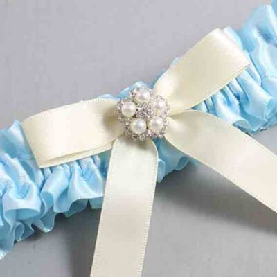 Alice Blue and Ivory Satin Wedding Garter / Blue Wedding Garters / Wedding Garter / Custom Wedding Garter / Bridal Garter / Prom Garter / Linda Joyce Couture / Personalized Garter / Personalized Wedding Garter / Personalized Prom Garter