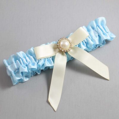 Alice Blue and Ivory Satin Wedding Garter / Blue Wedding Garters / Wedding Garter / Custom Wedding Garter / Bridal Garter / Prom Garter / Linda Joyce Couture / Personalized Garter / Personalized Wedding Garter / Personalized Prom Garter