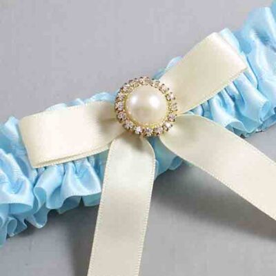 Alice Blue and Ivory Satin Wedding Garter / Blue Wedding Garters / Wedding Garter / Custom Wedding Garter / Bridal Garter / Prom Garter / Linda Joyce Couture / Personalized Garter / Personalized Wedding Garter / Personalized Prom Garter