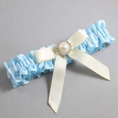 Alice Blue and Ivory Satin Wedding Garter / Blue Wedding Garters / Wedding Garter / Custom Wedding Garter / Bridal Garter / Prom Garter / Linda Joyce Couture / Personalized Garter / Personalized Wedding Garter / Personalized Prom Garter