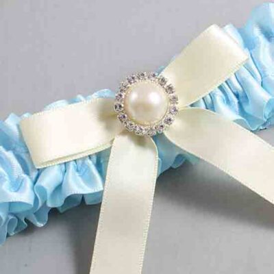 Alice Blue and Ivory Satin Wedding Garter / Blue Wedding Garters / Wedding Garter / Custom Wedding Garter / Bridal Garter / Prom Garter / Linda Joyce Couture / Personalized Garter / Personalized Wedding Garter / Personalized Prom Garter