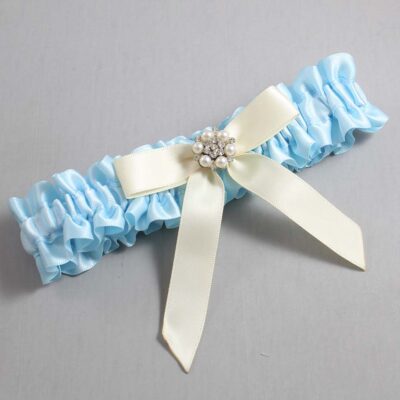 Alice Blue and Ivory Satin Wedding Garter / Blue Wedding Garters / Wedding Garter / Custom Wedding Garter / Bridal Garter / Prom Garter / Linda Joyce Couture / Personalized Garter / Personalized Wedding Garter / Personalized Prom Garter