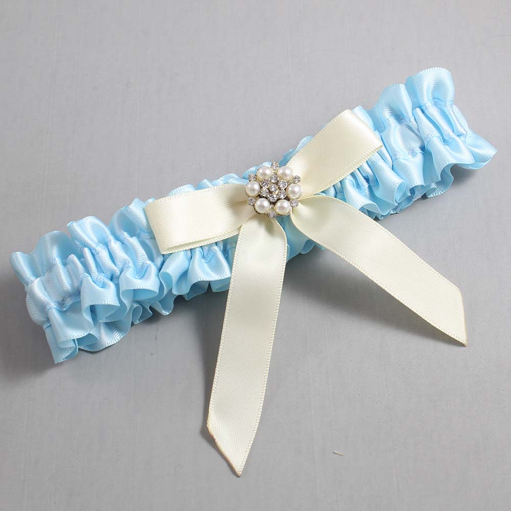 Alice Blue and Ivory Satin Wedding Garter / Blue Wedding Garters / Wedding Garter / Custom Wedding Garter / Bridal Garter / Prom Garter / Linda Joyce Couture / Personalized Garter / Personalized Wedding Garter / Personalized Prom Garter