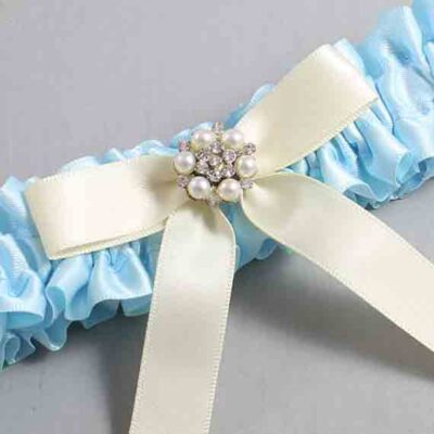 Alice Blue and Ivory Satin Wedding Garter / Blue Wedding Garters / Wedding Garter / Custom Wedding Garter / Bridal Garter / Prom Garter / Linda Joyce Couture / Personalized Garter / Personalized Wedding Garter / Personalized Prom Garter