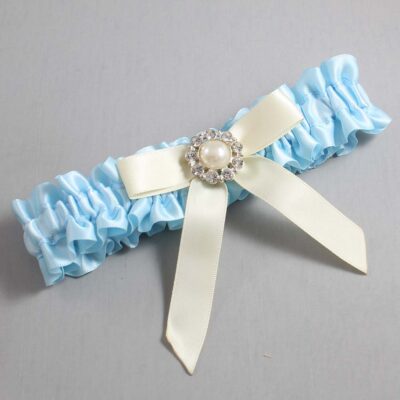 Alice Blue and Ivory Satin Wedding Garter / Blue Wedding Garters / Wedding Garter / Custom Wedding Garter / Bridal Garter / Prom Garter / Linda Joyce Couture / Personalized Garter / Personalized Wedding Garter / Personalized Prom Garter