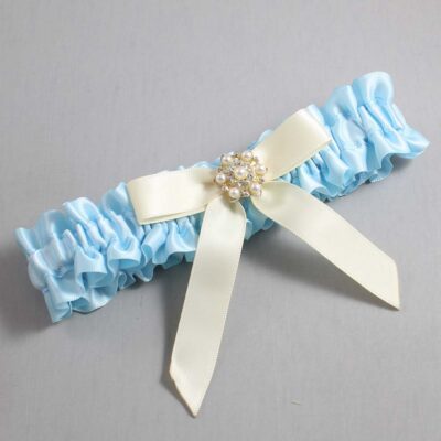 Alice Blue and Ivory Satin Wedding Garter / Blue Wedding Garters / Wedding Garter / Custom Wedding Garter / Bridal Garter / Prom Garter / Linda Joyce Couture / Personalized Garter / Personalized Wedding Garter / Personalized Prom Garter