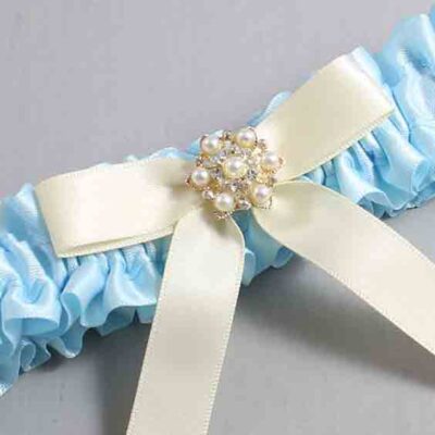 Alice Blue and Ivory Satin Wedding Garter / Blue Wedding Garters / Wedding Garter / Custom Wedding Garter / Bridal Garter / Prom Garter / Linda Joyce Couture / Personalized Garter / Personalized Wedding Garter / Personalized Prom Garter