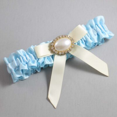 Alice Blue and Ivory Satin Wedding Garter / Blue Wedding Garters / Wedding Garter / Custom Wedding Garter / Bridal Garter / Prom Garter / Linda Joyce Couture / Personalized Garter / Personalized Wedding Garter / Personalized Prom Garter