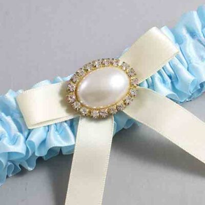 Alice Blue and Ivory Satin Wedding Garter / Blue Wedding Garters / Wedding Garter / Custom Wedding Garter / Bridal Garter / Prom Garter / Linda Joyce Couture / Personalized Garter / Personalized Wedding Garter / Personalized Prom Garter