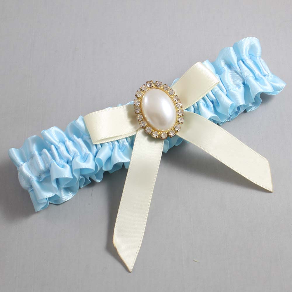 Alice Blue and Ivory Satin Wedding Garter / Blue Wedding Garters / Wedding Garter / Custom Wedding Garter / Bridal Garter / Prom Garter / Linda Joyce Couture / Personalized Garter / Personalized Wedding Garter / Personalized Prom Garter