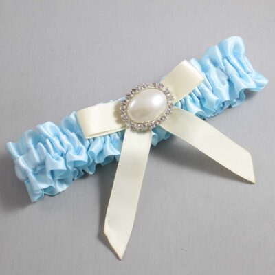 Alice Blue and Ivory Satin Wedding Garter / Blue Wedding Garters / Wedding Garter / Custom Wedding Garter / Bridal Garter / Prom Garter / Linda Joyce Couture / Personalized Garter / Personalized Wedding Garter / Personalized Prom Garter