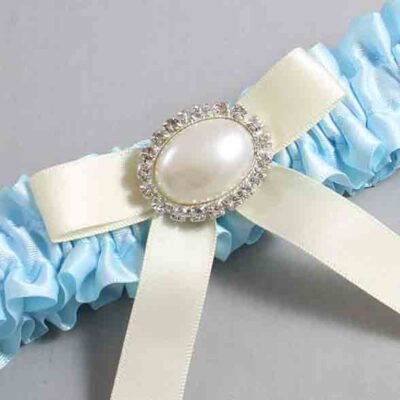 Alice Blue and Ivory Satin Wedding Garter / Blue Wedding Garters / Wedding Garter / Custom Wedding Garter / Bridal Garter / Prom Garter / Linda Joyce Couture / Personalized Garter / Personalized Wedding Garter / Personalized Prom Garter