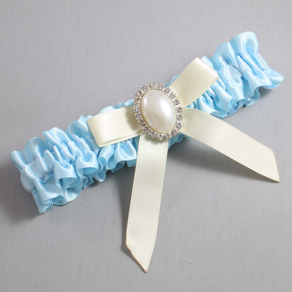 Alice Blue and Ivory Satin Wedding Garter / Blue Wedding Garters / Wedding Garter / Custom Wedding Garter / Bridal Garter / Prom Garter / Linda Joyce Couture / Personalized Garter / Personalized Wedding Garter / Personalized Prom Garter
