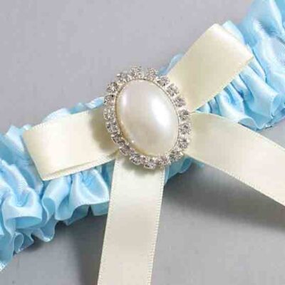 Alice Blue and Ivory Satin Wedding Garter / Blue Wedding Garters / Wedding Garter / Custom Wedding Garter / Bridal Garter / Prom Garter / Linda Joyce Couture / Personalized Garter / Personalized Wedding Garter / Personalized Prom Garter