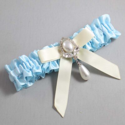Alice Blue and Ivory Satin Wedding Garter / Blue Wedding Garters / Wedding Garter / Custom Wedding Garter / Bridal Garter / Prom Garter / Linda Joyce Couture / Personalized Garter / Personalized Wedding Garter / Personalized Prom Garter