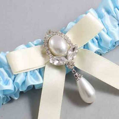 Alice Blue and Ivory Satin Wedding Garter / Blue Wedding Garters / Wedding Garter / Custom Wedding Garter / Bridal Garter / Prom Garter / Linda Joyce Couture / Personalized Garter / Personalized Wedding Garter / Personalized Prom Garter
