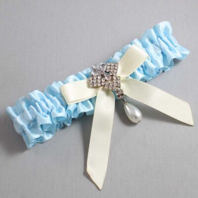 Alice Blue and Ivory Satin Wedding Garter / Blue Wedding Garters / Wedding Garter / Custom Wedding Garter / Bridal Garter / Prom Garter / Linda Joyce Couture / Personalized Garter / Personalized Wedding Garter / Personalized Prom Garter