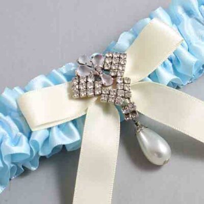 Alice Blue and Ivory Satin Wedding Garter / Blue Wedding Garters / Wedding Garter / Custom Wedding Garter / Bridal Garter / Prom Garter / Linda Joyce Couture / Personalized Garter / Personalized Wedding Garter / Personalized Prom Garter
