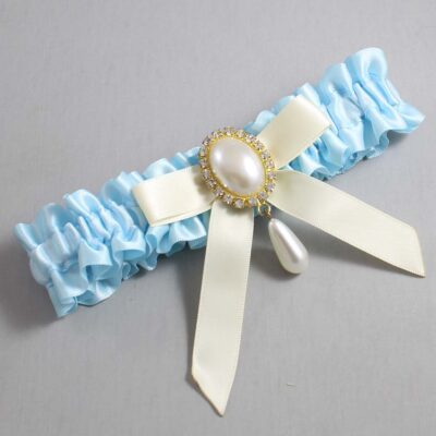 Alice Blue and Ivory Satin Wedding Garter / Blue Wedding Garters / Wedding Garter / Custom Wedding Garter / Bridal Garter / Prom Garter / Linda Joyce Couture / Personalized Garter / Personalized Wedding Garter / Personalized Prom Garter