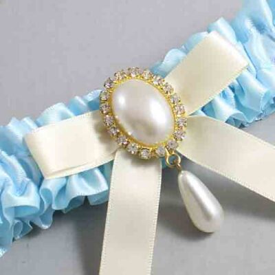 Alice Blue and Ivory Satin Wedding Garter / Blue Wedding Garters / Wedding Garter / Custom Wedding Garter / Bridal Garter / Prom Garter / Linda Joyce Couture / Personalized Garter / Personalized Wedding Garter / Personalized Prom Garter