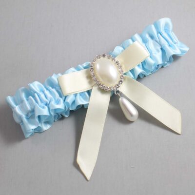 Alice Blue and Ivory Satin Wedding Garter / Blue Wedding Garters / Wedding Garter / Custom Wedding Garter / Bridal Garter / Prom Garter / Linda Joyce Couture / Personalized Garter / Personalized Wedding Garter / Personalized Prom Garter