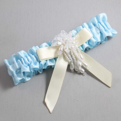 Alice Blue and Ivory Satin Wedding Garter / Blue Wedding Garters / Wedding Garter / Custom Wedding Garter / Bridal Garter / Prom Garter / Linda Joyce Couture / Personalized Garter / Personalized Wedding Garter / Personalized Prom Garter