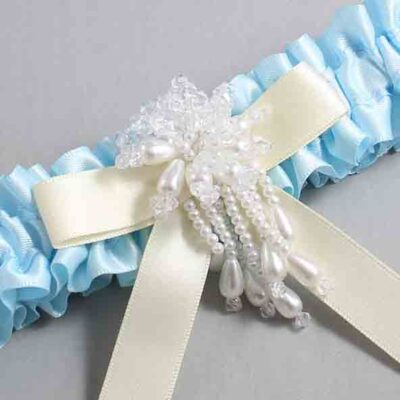 Alice Blue and Ivory Satin Wedding Garter / Blue Wedding Garters / Wedding Garter / Custom Wedding Garter / Bridal Garter / Prom Garter / Linda Joyce Couture / Personalized Garter / Personalized Wedding Garter / Personalized Prom Garter