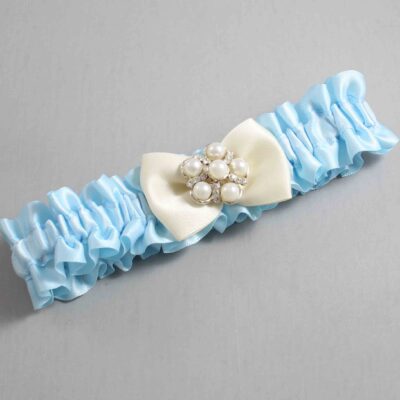 Alice Blue and Ivory Satin Wedding Garter / Blue Wedding Garters / Wedding Garter / Custom Wedding Garter / Bridal Garter / Prom Garter / Linda Joyce Couture / Personalized Garter / Personalized Wedding Garter / Personalized Prom Garter