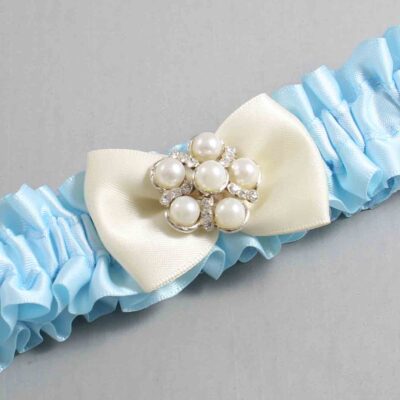 Alice Blue and Ivory Satin Wedding Garter / Blue Wedding Garters / Wedding Garter / Custom Wedding Garter / Bridal Garter / Prom Garter / Linda Joyce Couture / Personalized Garter / Personalized Wedding Garter / Personalized Prom Garter