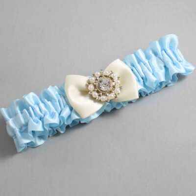 Alice Blue and Ivory Satin Wedding Garter / Blue Wedding Garters / Wedding Garter / Custom Wedding Garter / Bridal Garter / Prom Garter / Linda Joyce Couture / Personalized Garter / Personalized Wedding Garter / Personalized Prom Garter