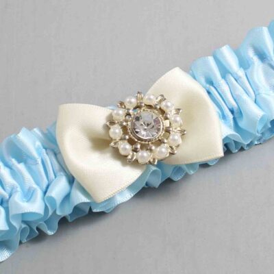 Alice Blue and Ivory Satin Wedding Garter / Blue Wedding Garters / Wedding Garter / Custom Wedding Garter / Bridal Garter / Prom Garter / Linda Joyce Couture / Personalized Garter / Personalized Wedding Garter / Personalized Prom Garter