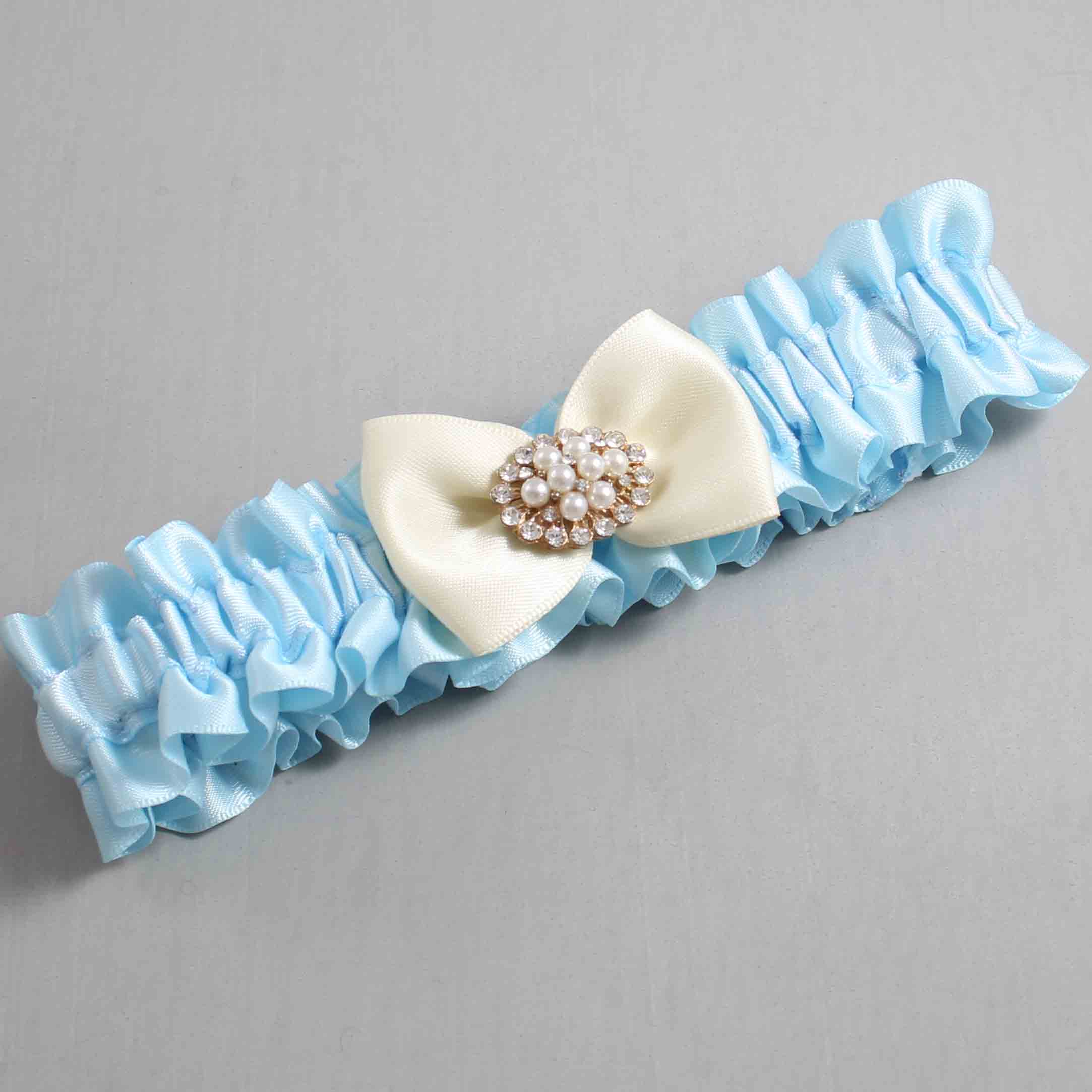 Alice Blue and Ivory Satin Wedding Garter / Blue Wedding Garters / Wedding Garter / Custom Wedding Garter / Bridal Garter / Prom Garter / Linda Joyce Couture / Personalized Garter / Personalized Wedding Garter / Personalized Prom Garter
